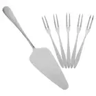 1 Set Stainless Steel Cake Server With Silver Cake Forks For Dessert And Salad