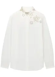 Max Mara Weekend Donnola Crystal-embellished Cotton Poplin Shirt - White - 10 (UK10 / S) 10 (UK10 / S)