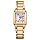 Citizen Eco-Drive Waterproof White Pearl Square Collection Warm Gold Ew_