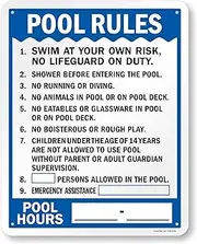 SmartSign 30 x 24 inch “Pool Rules - Pool Hours” Write-On Metal Sign with Pre-Cleared Holes, Screen Printed, 80 mil Laminated Rustproof Aluminum, Blue, Black and White