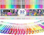 Glitter Gel Pens, 32 Colors Neon Glitter Pens Colored Pens Fine Tip Art Markers Set with 40% More Ink for Adult Coloring Books, Drawing, Doodling, Scrapbooking, Bullet Journals, Great
