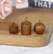 Doll House Access 1:12th Miniature - Set of 3 Beautiful Canisters BROWN