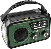 Bluetooth Wireless Speaker Radio with LED Flashlight LED Flashlight Power ABS BT LED Flashlight Hand Crank Radio Sos, Green