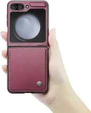 for Samsung Z Flip5 Non-Slip Plain Leather Slim Coque Case for Samsung Galaxy Z Flip5 Flip 5 5G Anti-Shock Matte Covers,Wine Red,for Samsung Z Flip 5