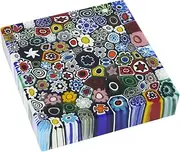 Glass Of Venice Murano Glass Hand Blown Millefiori Square Paperweight 4 Inch Multicolor - Collectible Decor Paper Weight - Bookend Square Decorative Stone for Home or Office