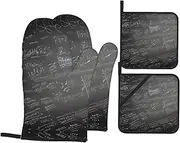 Math Symbols Pattern Print Oven Mitts and Pot Holders Sets of 4 Resistant Kitchen Gloves for BBQ Cooking Baking Grilling