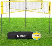 16FT 4 Square Volleyball Game Set with Adjustable Height, 4-Way Volleyball/Badmi