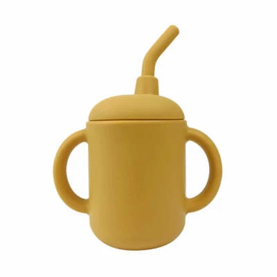 Silicone Non-spill Sippy Straw Cup Second Stage - Mustard