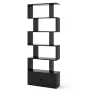 Giantex 6-Tier S-Shaped Bookshelf w/Cabinet Bookcase Storage Display Shelf Stand Black