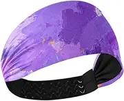 [Yoogain] Abstract Art Square Splash Ink Purple Non-Slip? Fashion Headbands for Women Elastic Sweat Band for Women for Hiking Gym Basketball Basketball