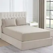 1500 Thread Count Cotton Blend Fitted Sheet & Pillowcase Set Sand - No Flat S...