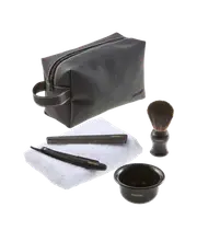 6-Piece Shave Set with Straight Razor, Nylon Shaving Brush, Bowl, Comb, Towel & Toiletry Bag