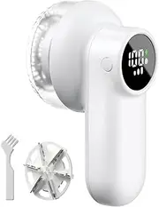 Electric Lint Remover, Rechargeable Fabric Shaver with Digital Display, 6-Leaf Blades, Safety Lock, 3 Speed Settings, Defuzzer for Removing Fuzz and Pills from Clothes, Furniture, Sofas, White