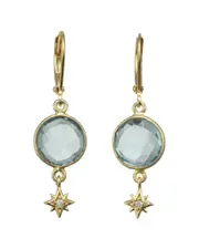Rachel Reinhardt 14K Over Silver Aqua Quartz & CZ Earrings