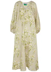 Bernadette Georgette Floral-print Linen Midi Dress - Beige - 12 12