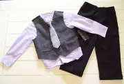 Van Heusen 4 Pc Purple Gray Black Shirt Vest Tie Pants Suit Wedding Party 24M