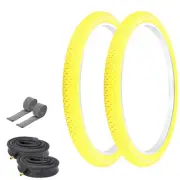 PRO+ BICYCLE WIRE BEAD TIRE SET 26 x 2.125 YELLOW HEAVY DUTY BRICK TREAD 6PCS
