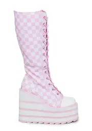 [Y.R.U.] Detention Bondage Platform Boots - Pink Checkered