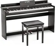 UMOMO U-717 88-Key Digital Piano with Bench, Full Size Electric Keyboard w/Furniture Stand, Music Stand Power Adapter, Triple Pedals, Headphone Jack, Black
