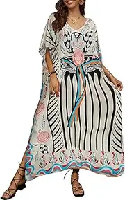 [Bsubseach] Plus Size Caftan Dress for Women Long Beach Kaftans Swimwear Beach Cover Ups Resort Wear