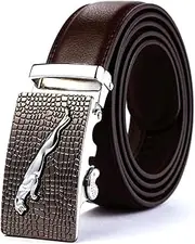 Mens Leather Belt, Leather Ratchet Belt for Men Dress, with Automatic Sliding Buckle, (3.5cm) Wide Fully Adjustable to Fit Any Waist Size up to 42''