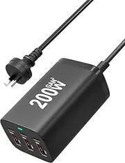 200W 6-Port USB Charging Station, GaN Pro Desktop Fast Charger Block Compatible with MacBook Pro/Air, iPad Pro/Air, iPhone 16/15/14 Pro Max, Galaxy 24/23, Steam Deck, Dell XPS
