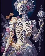 Paint by Number Kits for Adults Beginners, Easy Acrylic Simple Skull Adult Paint by Number Kits, DIY Watercolor Skeleton Paint by Numbers Kits on Canvas Without Frame for Home Wall Decor 16x20inch
