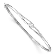 Sterling Silver Rhodium-Plated Cz Hinged Bangle