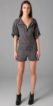 T by Alexander Wang Linen Tencel Romper Shorts Womens S Small Smoke Gray