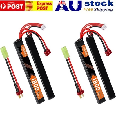 2X 11.1V 3S 1800mAh Hobby Lipo Battery Deans T Plug Connector for Airsoft Model
