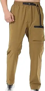 [Generic] Men's Track Pants Water Resistant Lightweight Hiking Pants Quick Fishing Work Outdoor Pants with Zip Pockets Belt