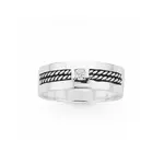 Silver 6.5mm Oxidised Rope With Cz Ring Size W in Clear
