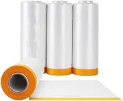 4 Rolls Clear Plastic Sheeting 4.9X 65.5 Ft Pre-Taped Masking Film Drop Cloths for Painting Automotive Painting Covering