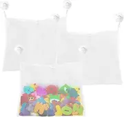 Bath Toy Holder, 3 PCS Hanging Mesh Bath Toy Organizer Bags Bath Suction Cups Bag - Extra Large Opening (45 X 35cm)