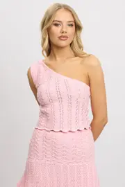 Pink Knit Top One Shoulder - Size 14L, Women's Crop Knitted