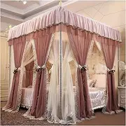 4 Poster Bed Canopy Princess Luxury Heightened and Enlarged Bed Canopy Curtains Double Encrypted Large Mosquito Net with Dustproof Roof Bed Curtains(Size:180×200×210cm,Color:Bean Paste)