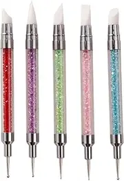 HIGHROCK 5PCS Dual-Ended Nail Art Sculpture Pen Nail Dotting Tools, Silicone Nail Polish Brushes Drawing Dotting Tool, Acrylic Rhinestone Handle, Nail Art Tool