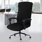 Water Resistant Office Chair Cover with Durable Zipper - Stretchable Universal Computer Chair Covering - Smooth Soft Polyester Slipcovers for Rotating Boss Chair, Desk Chair, High Back Chair (Black)