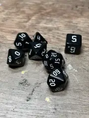 Polyhedral Dice Set: Solid Black w/ White Ink - Acryllic, Dungeons & Dragons