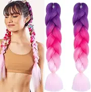2 Packs of Colored Braids Hair Extensions Braid Synthetic Fiber 3 Tone Colored (purple-Rose pink-pink)
