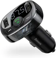 Baseus [Upgraded Version] Blue FM Transmitter for Car, Wireless FM Radio Transmitter Adapter Car Kit, Dual USB Charging Ports, Hands Free Calling, U Disk, TF Card MP3 Music Player