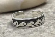 Sterling Silver Wave Toe Ring, Nautical Jewelry, Midi Ring, Beach Jewelry