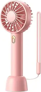 H HOME-MART Mini Portable Fan, Powerful Handheld Fan, Cute Design 3 Speed Personal Small Desk Fan with Base, Lightweight Makeup USB Rechargeable Fan for Stylish Girl Women Travel Indoor Outdoor (Pink)