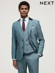 Light Blue Slim Fit Trimmed Suit Jacket (303193) | $68