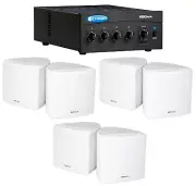 Crown Commercial Amplifier+(6) 3.5" White Cube Speakers for Restaurant/Bar/Cafe