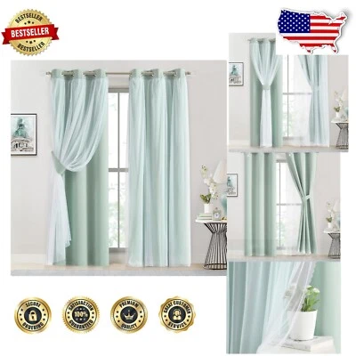 Thermal Insulated Drapes with Sheer Overlay - 84" Blackout Panels Set of 2