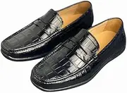 [Generic] Genuine Crocodile Leather Non-slip Sole Men Black Soft Loafers Casual Shoes Genuine Alligator Leather Men Slip-On Flat