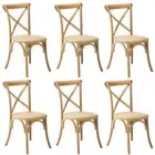 6PCS Crossback Dining Chair Solid Birch Timber Wood Ratan Seat Natural