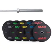 SMAI 170kg HD Bumper Plate Set Inc 20kg Barbell - Black