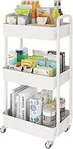 Laiensia 3-Tier Storage Cart,Multifunction Utility Rolling Cart Kitchen Storage Organizer,Mobile Shelving Unit Cart with Lockable Wheels for Bathroom,Laundry,Living Room,With Classified Stickers,White